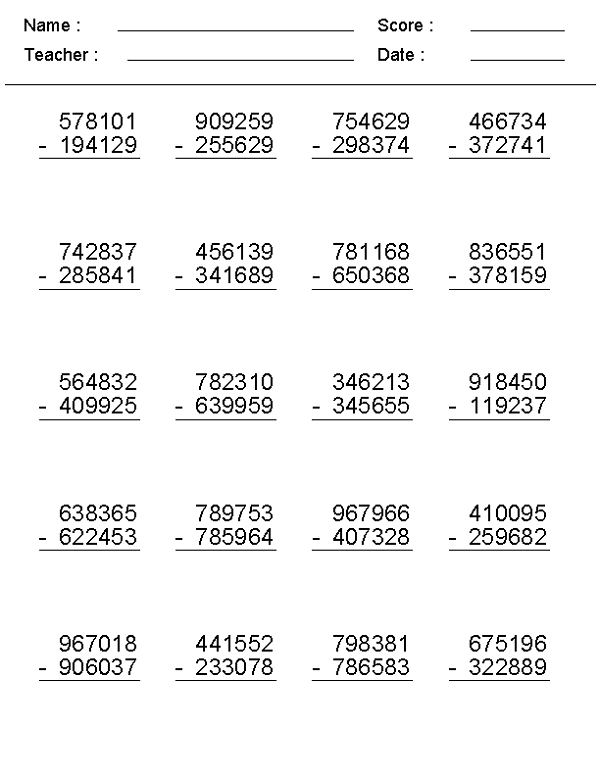 30 Addition And Subtraction Worksheets Grade 6