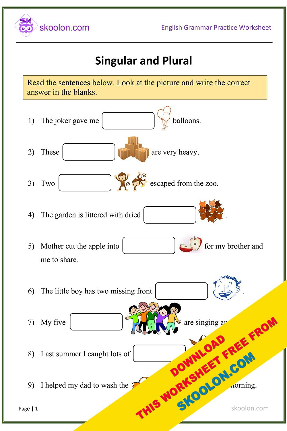 30 English Singular Plural Worksheets For Grade 1