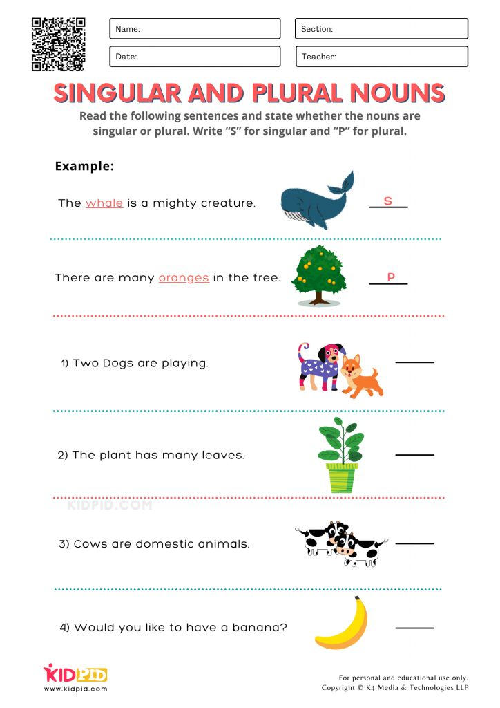 30 English Singular Plural Worksheets For Grade 1