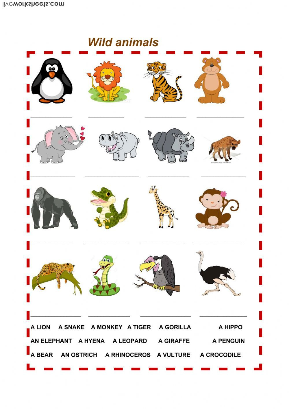 30 English Worksheets For Kindergarten Animals