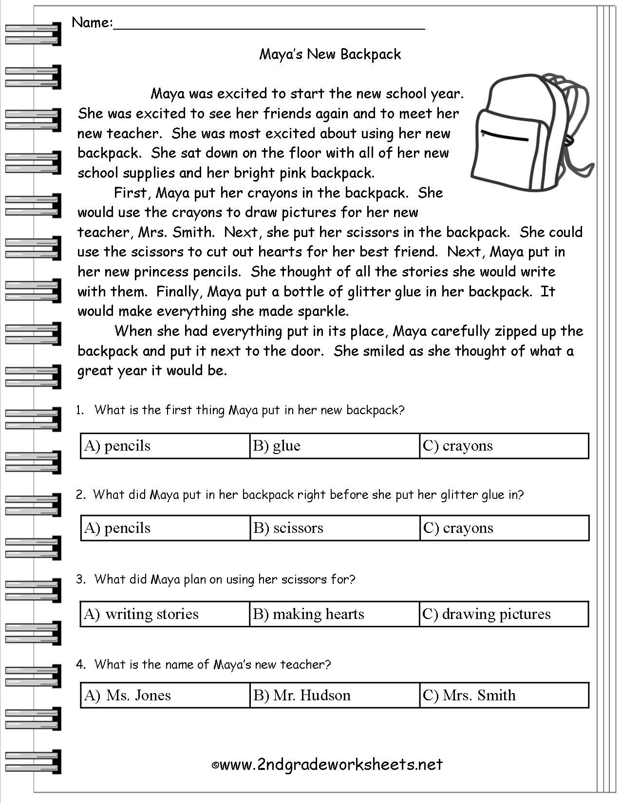 30 Free 2Nd Grade Reading Comprehension Worksheets