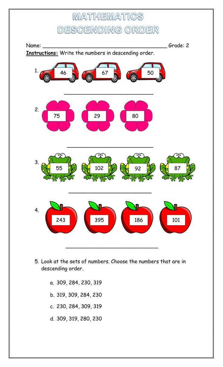 30 Math Worksheets Descending Order