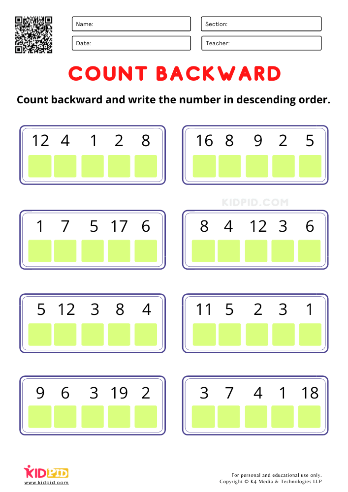 30 Math Worksheets Descending Order