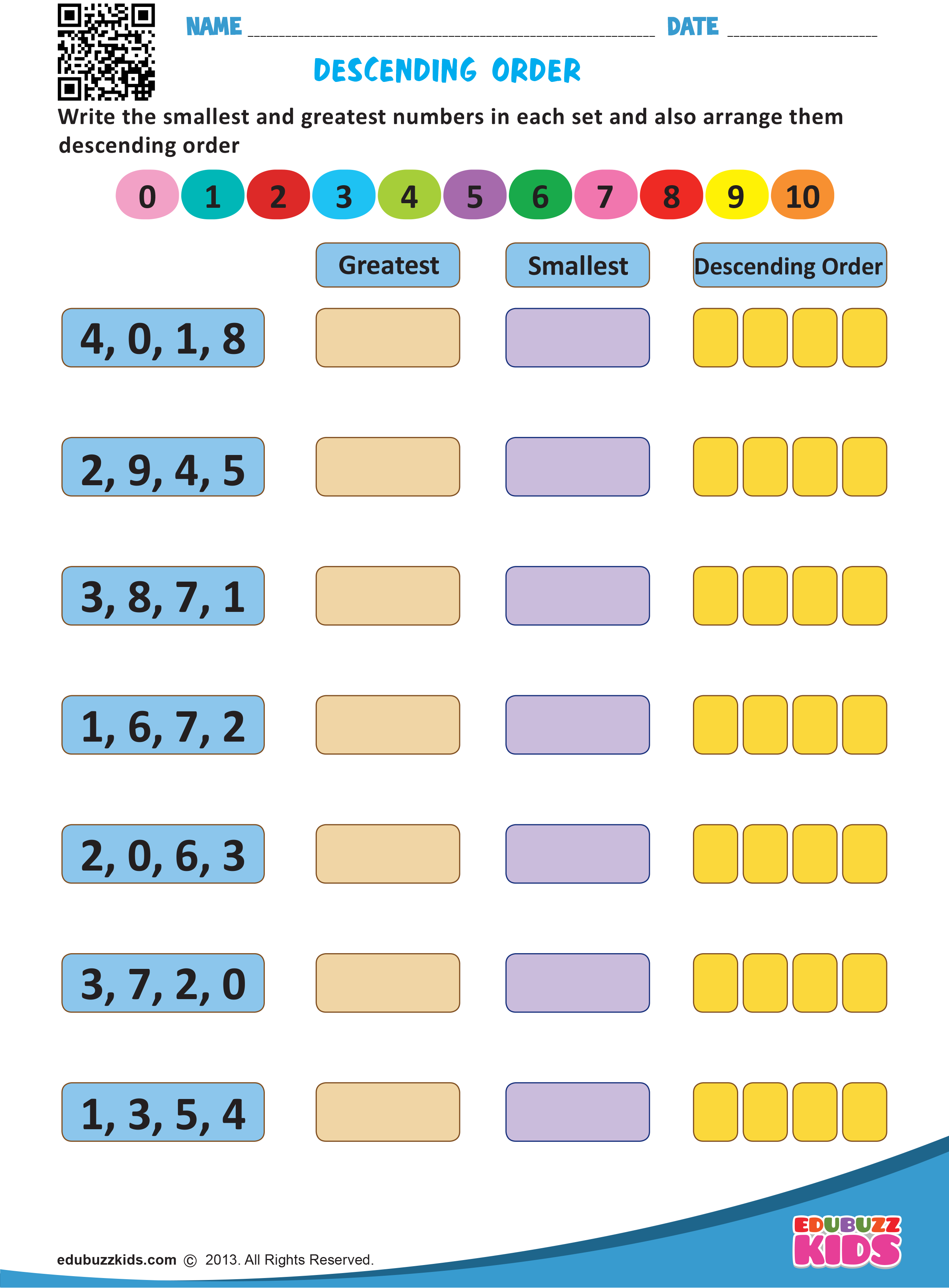 30 Math Worksheets Descending Order