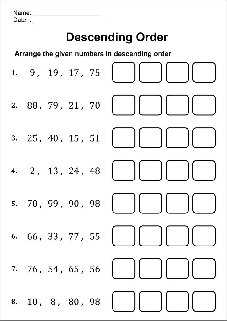 30 Math Worksheets Descending Order