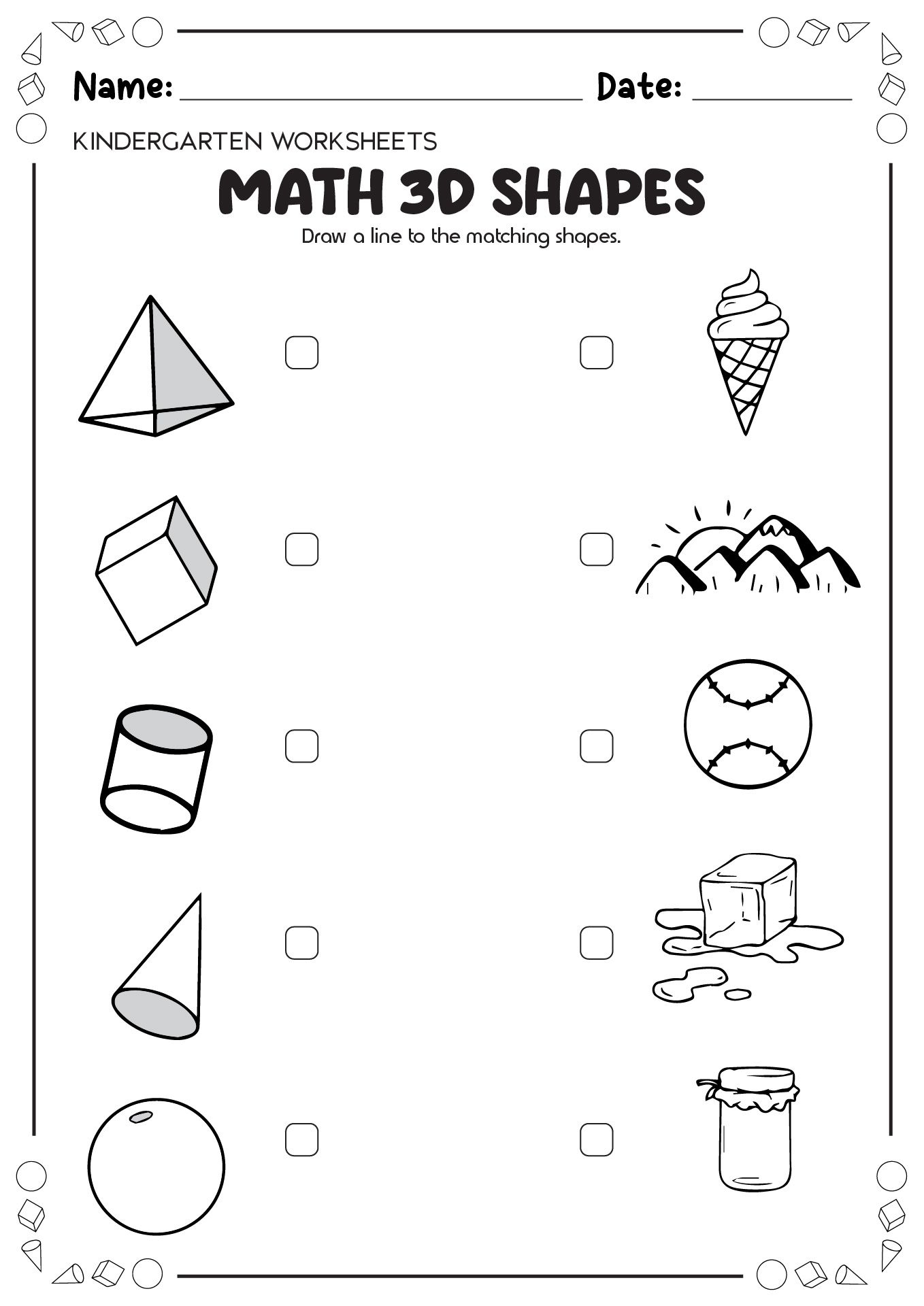 35 3D Shapes Kindergarten Activities Worksheets