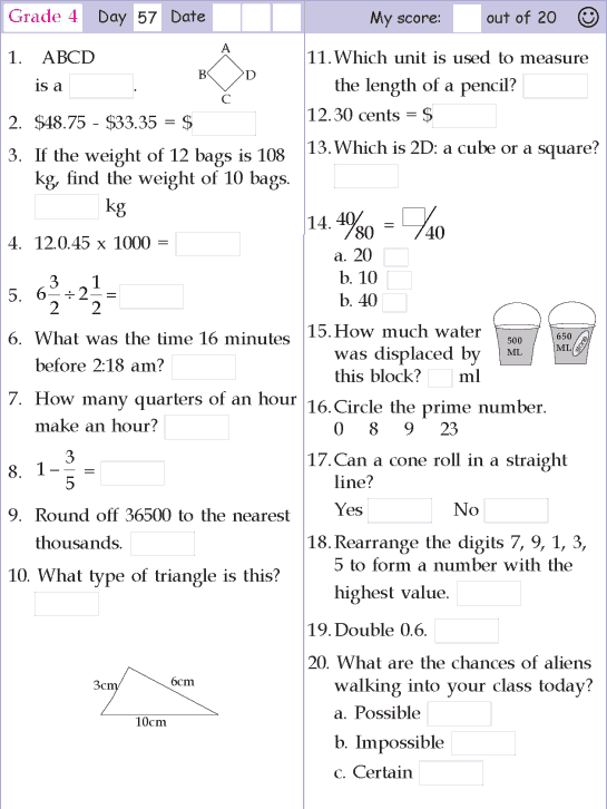 35 4Th Grade Math Worksheets Cbse