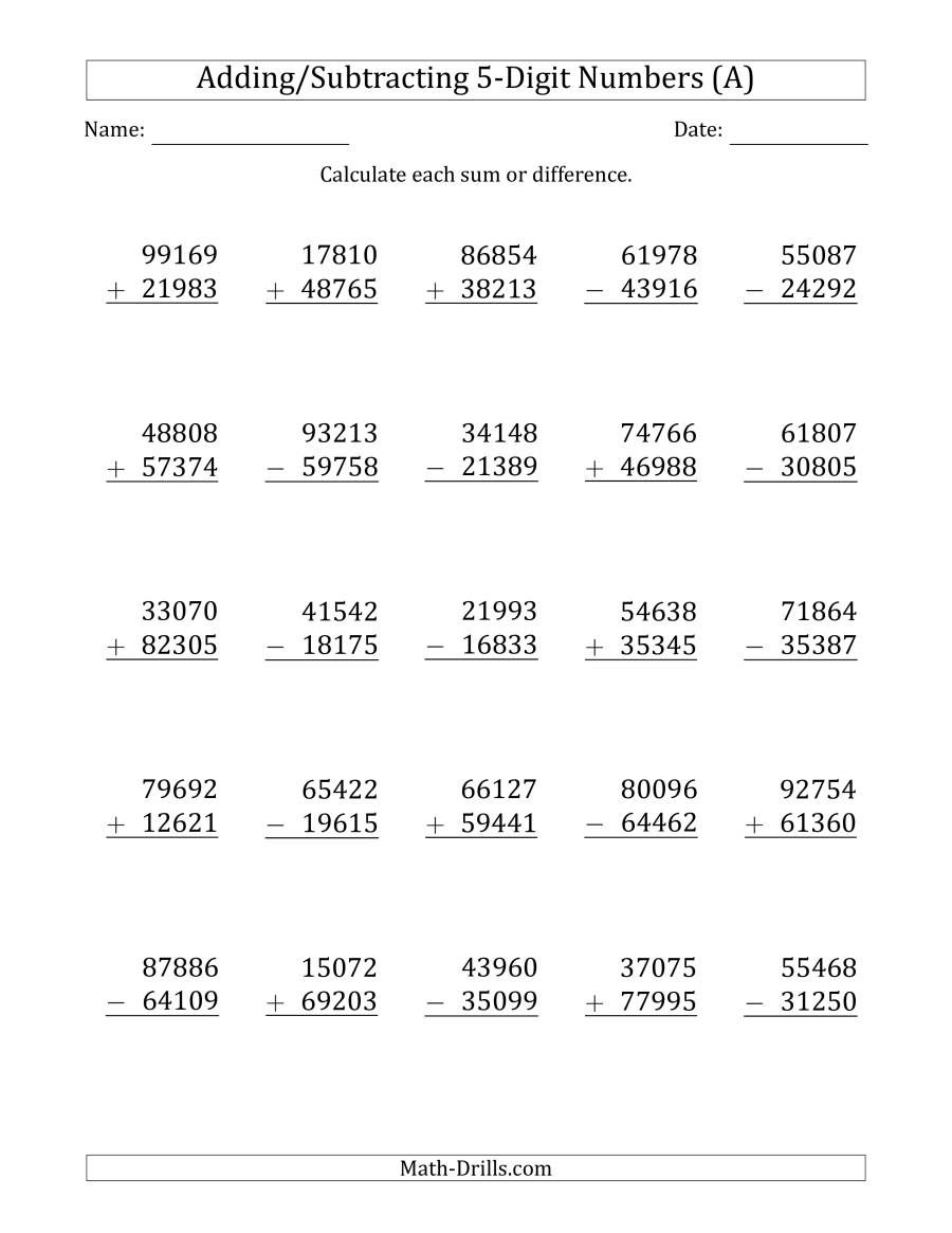 35 Addition And Subtraction Of Whole Numbers Worksheets