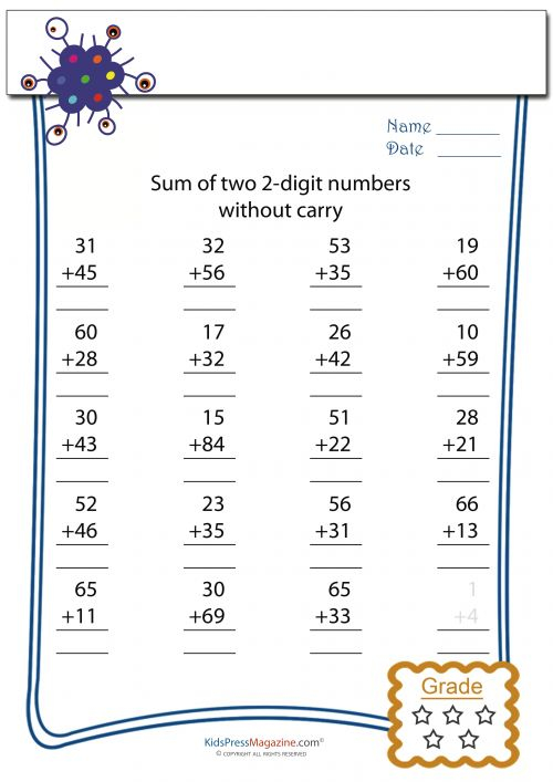 35 Addition With Carrying Worksheets Grade 1