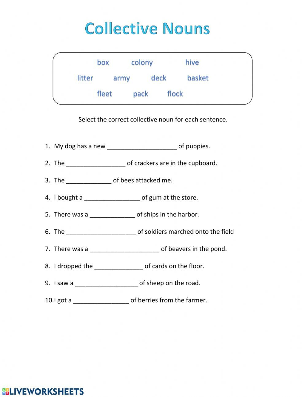 35 Collective Nouns Worksheet 2Nd Grade Worksheets