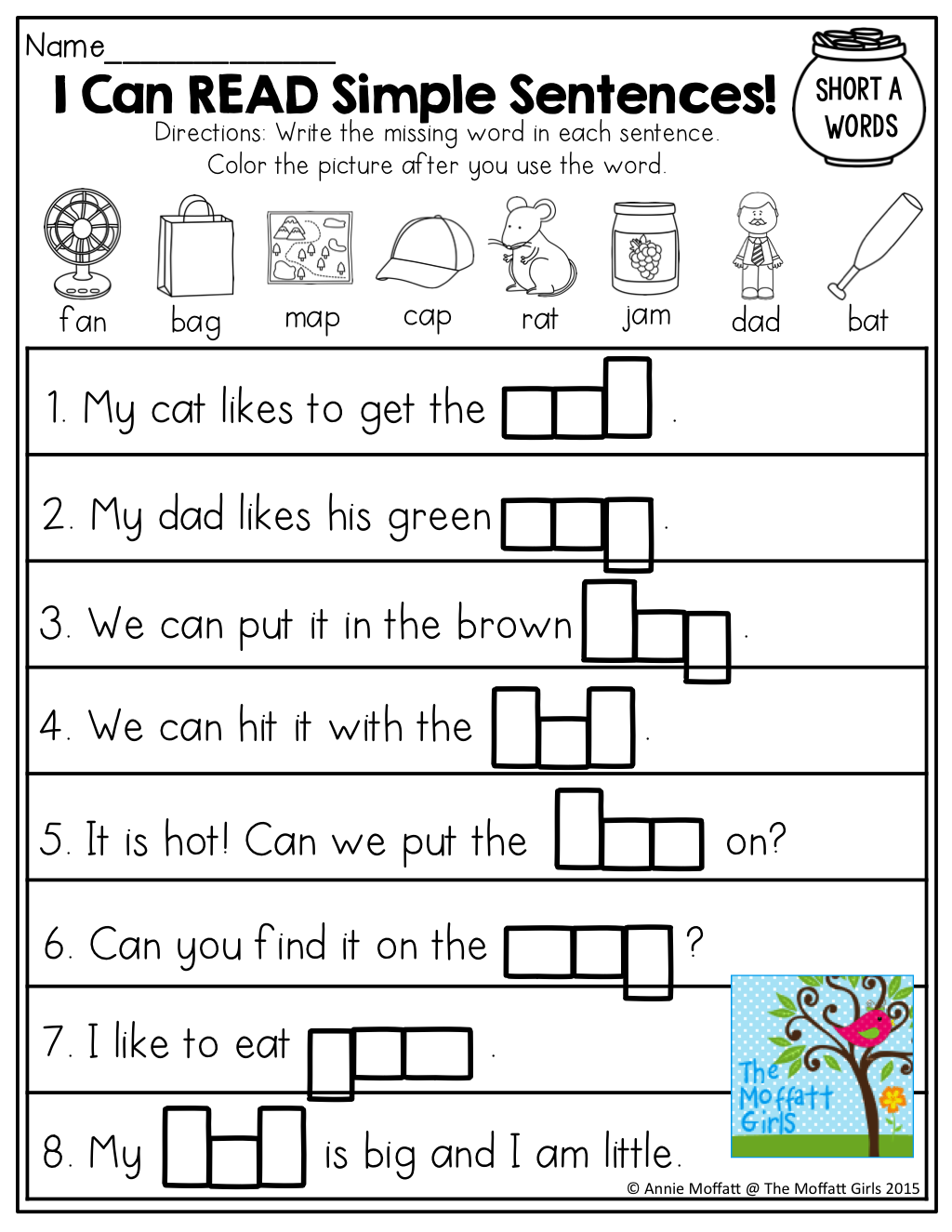 35 Cvc Worksheets Kindergarten Simple Sentences