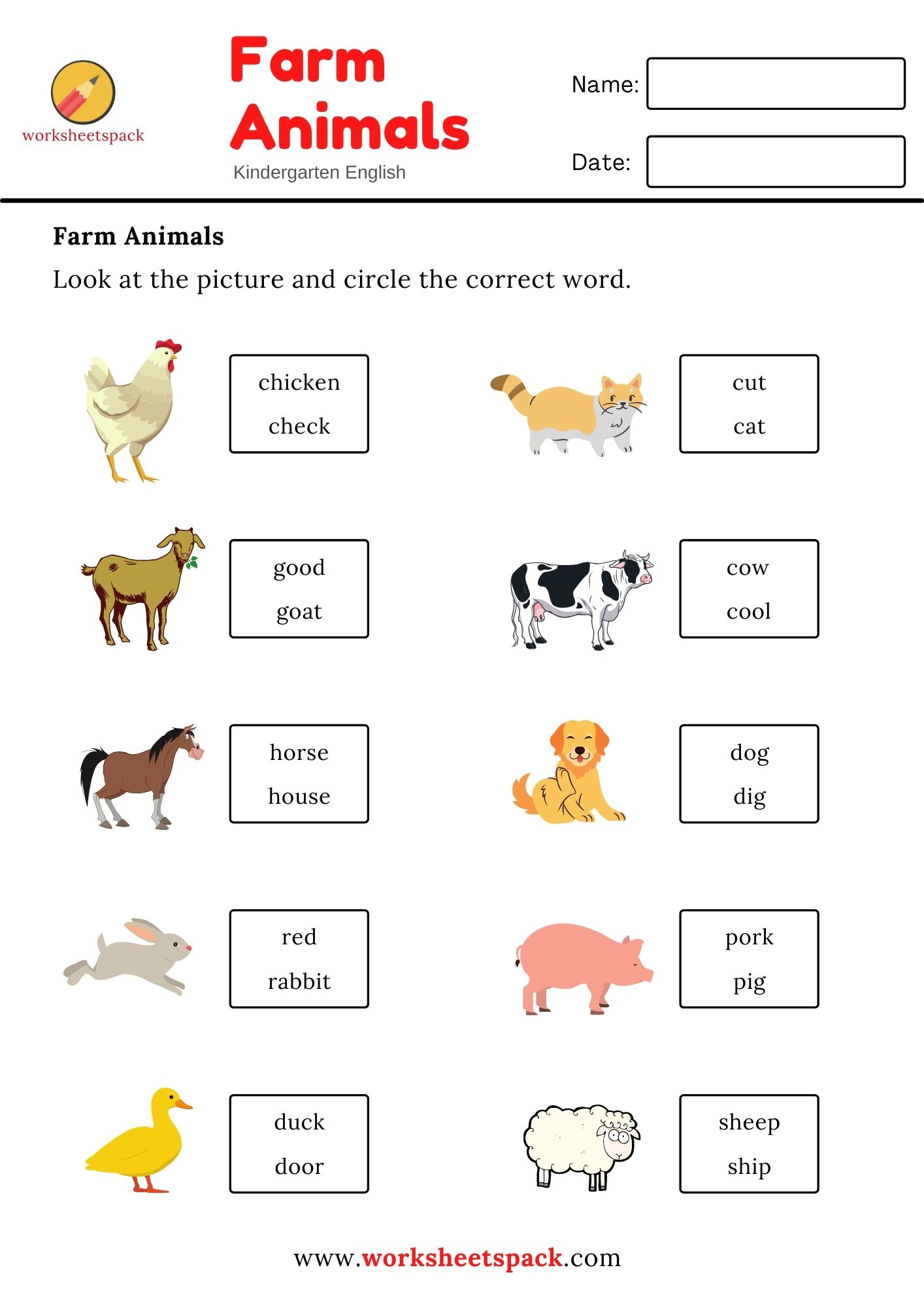 35 English Worksheets For Kindergarten Animals