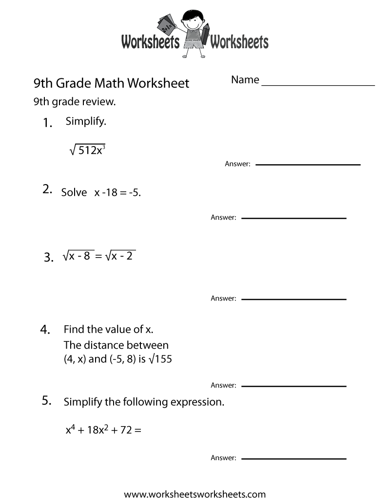 35 Free 9Th Grade Math Worksheets