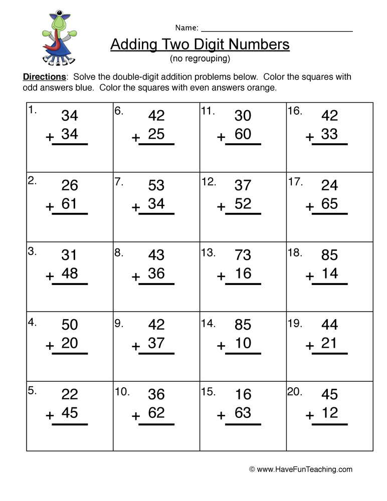 35 Free Double Digit Addition Worksheets Without Regrouping
