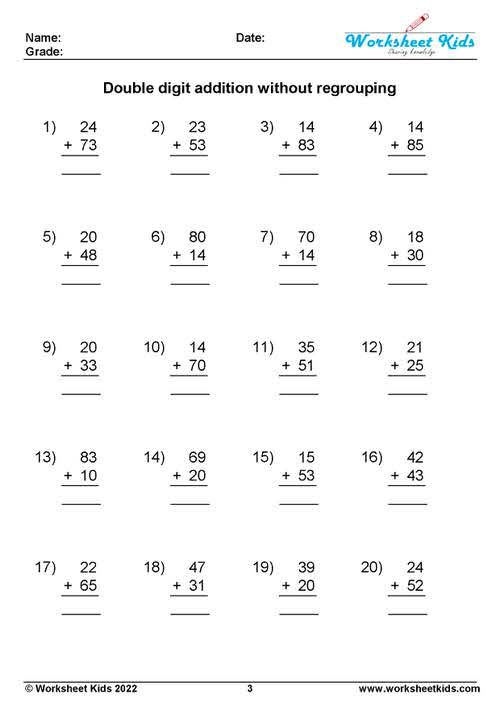 35 Free Double Digit Addition Worksheets Without Regrouping