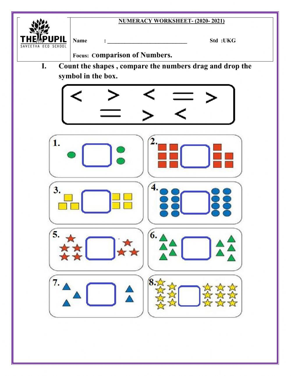 35 Greater Than Less Than Equal To Worksheets For Kindergarten