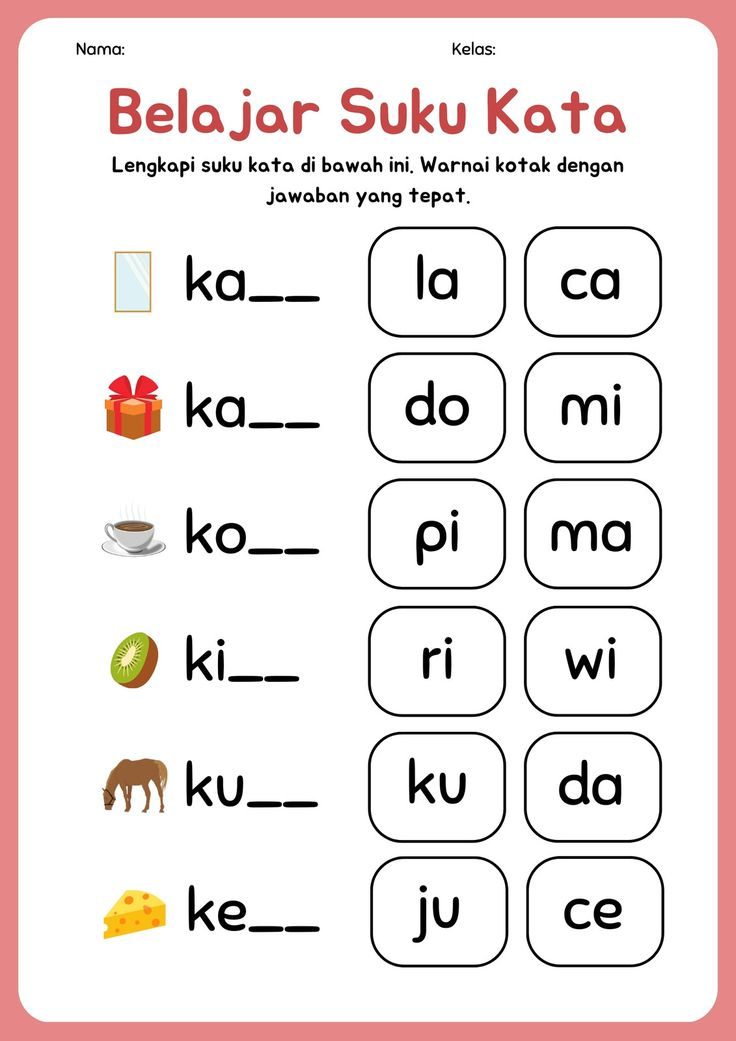 35 Kindergarten Worksheets Bahasa Indonesia