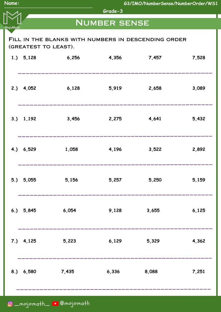 35 Math Worksheets Descending Order