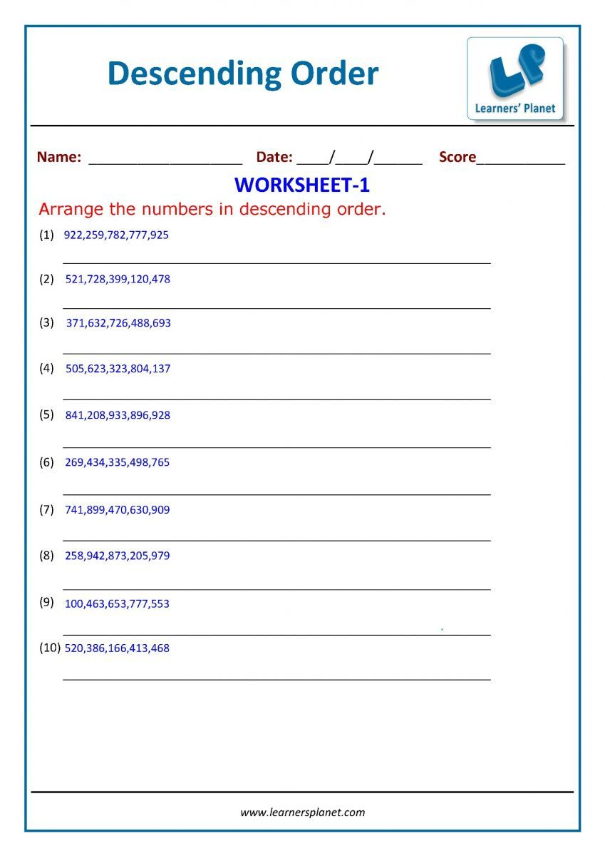 35 Math Worksheets Descending Order