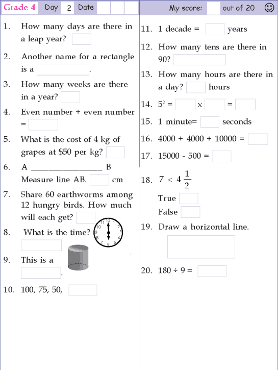 21 4Th Grade Math Worksheets Cbse