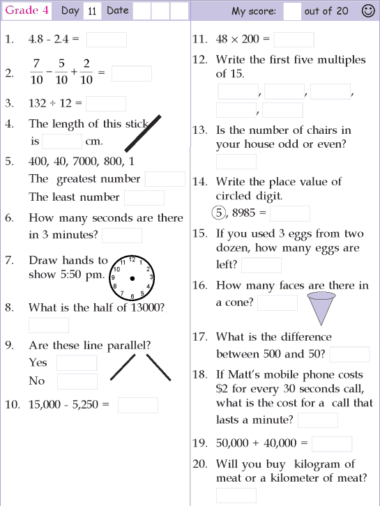 21 4Th Grade Math Worksheets Cbse