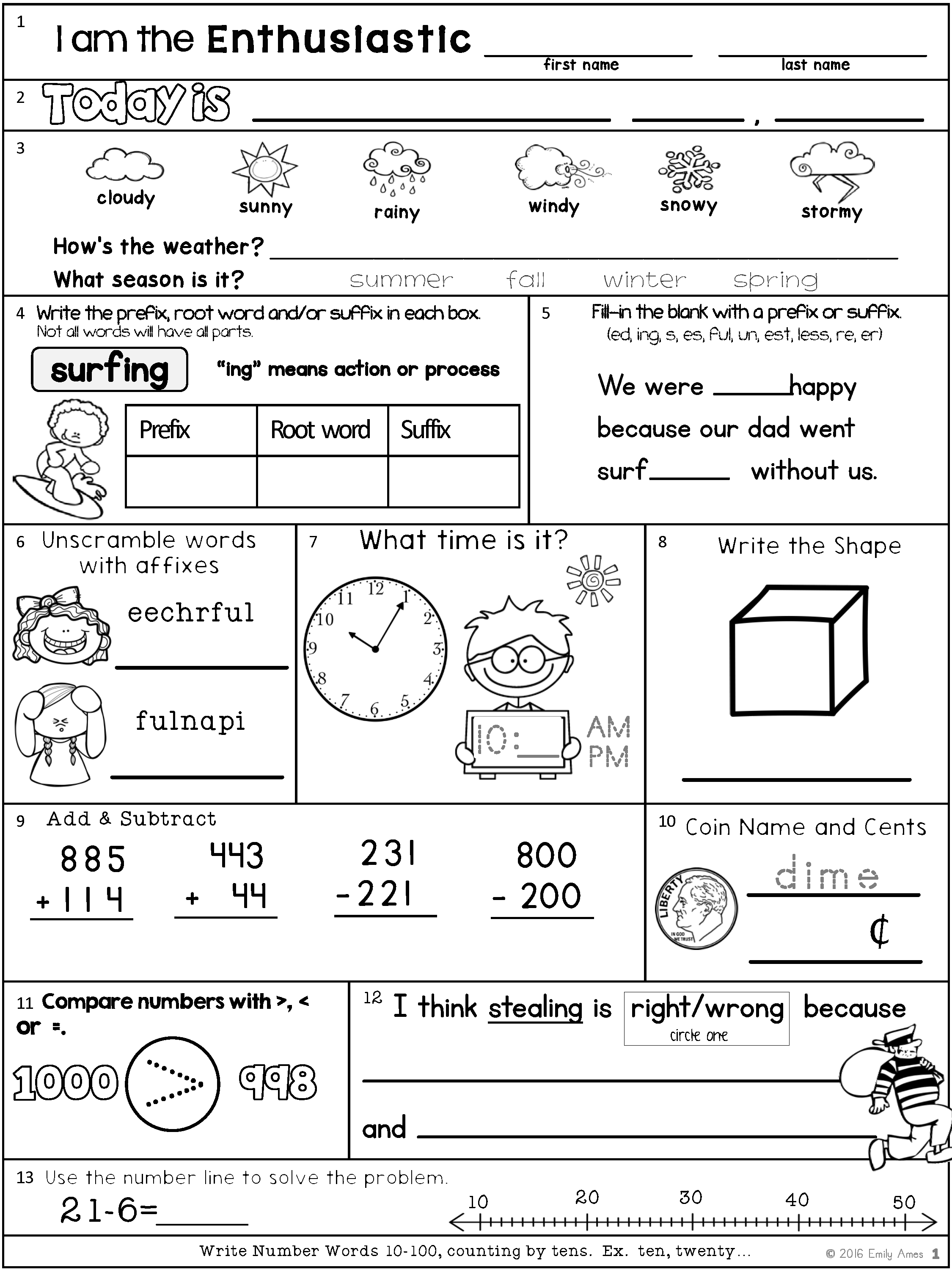 21 Activity Worksheets For 2Nd Grade