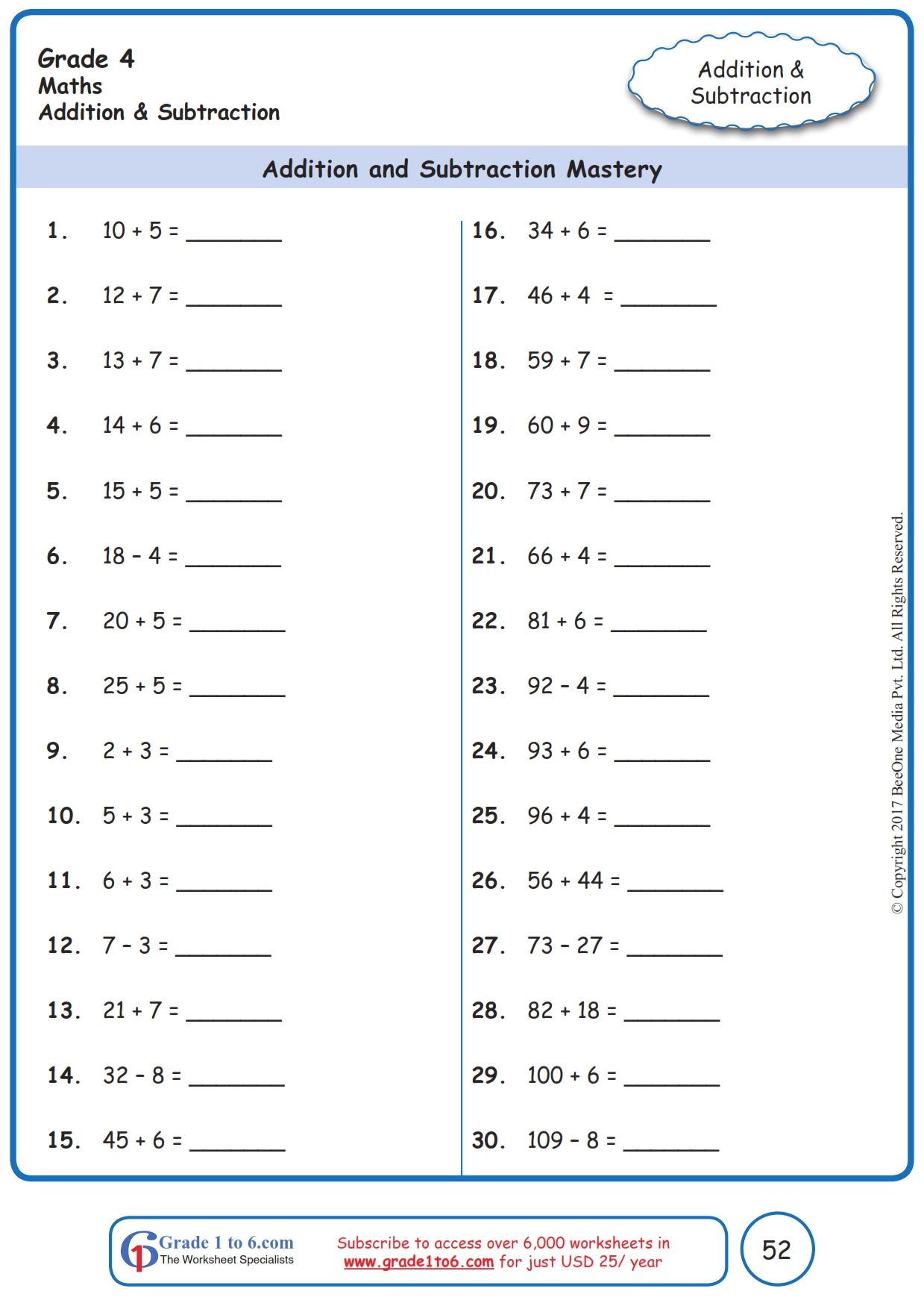 21 Addition And Subtraction Worksheets Grade 6