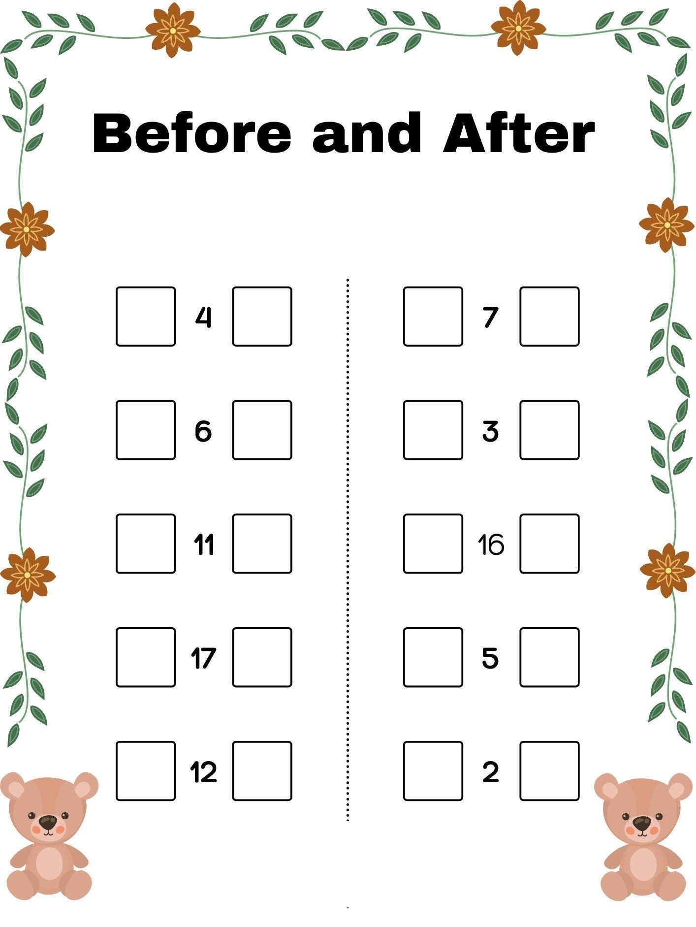 21 Before And After Worksheets Kindergarten Math