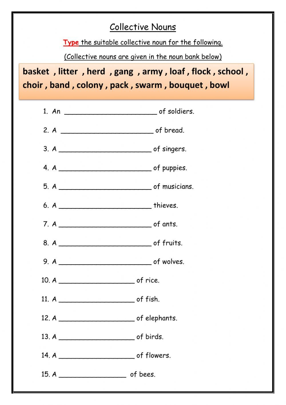 21 Collective Nouns Worksheet 2Nd Grade Worksheets