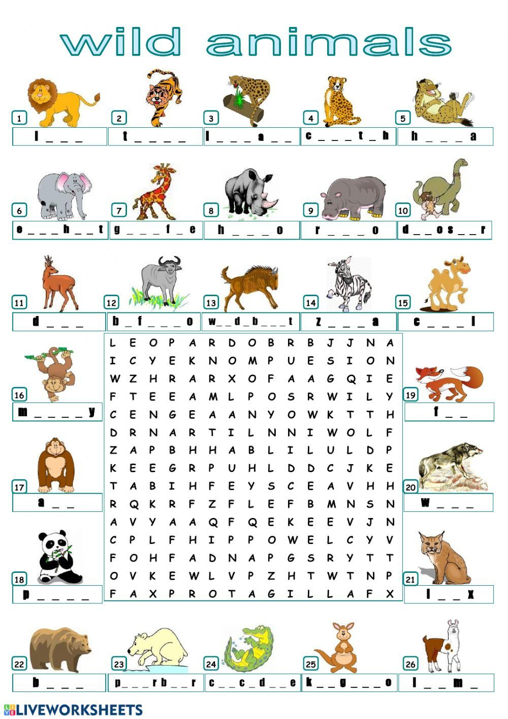 21 English Worksheets For Kindergarten Animals