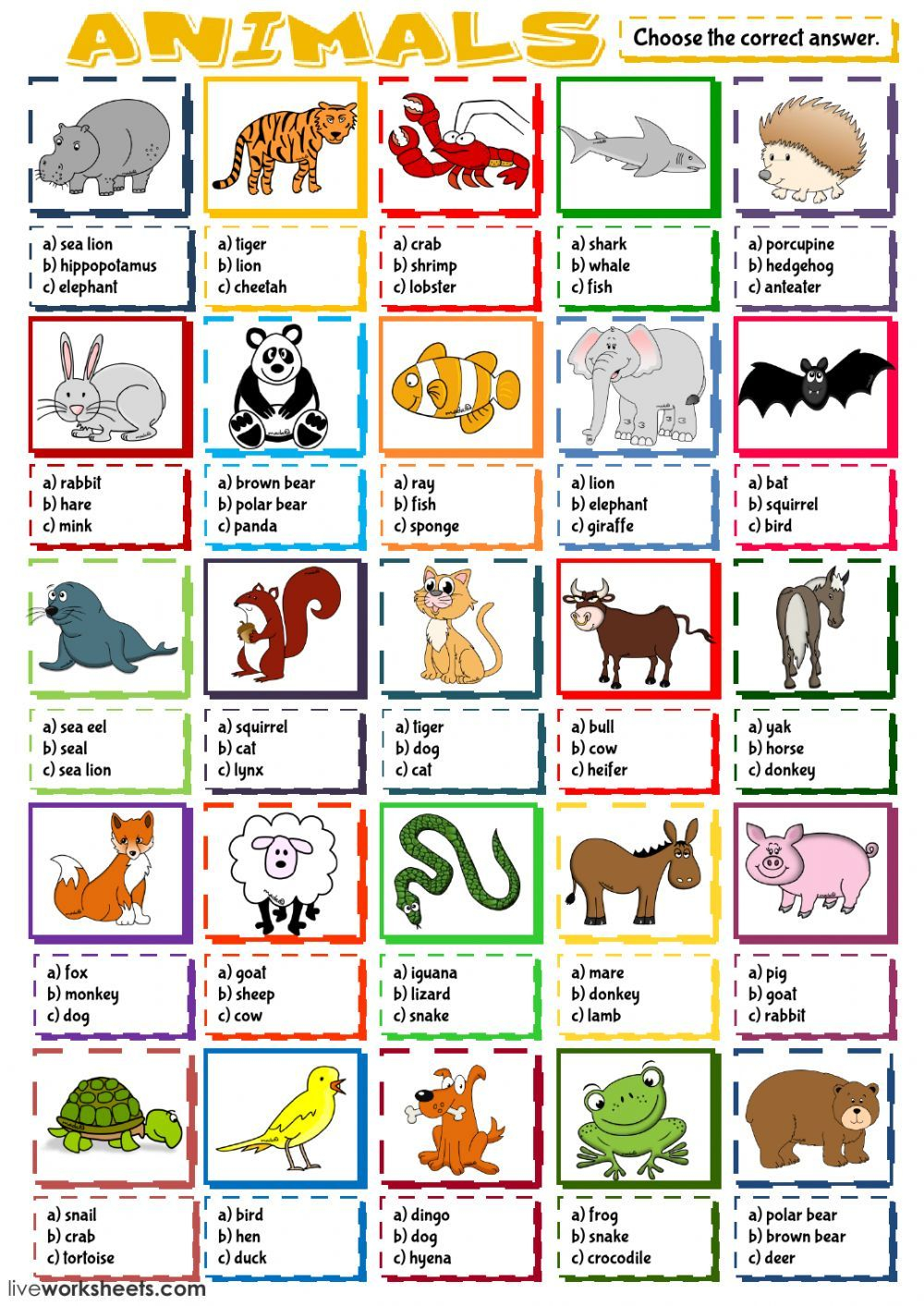 21 English Worksheets For Kindergarten Animals