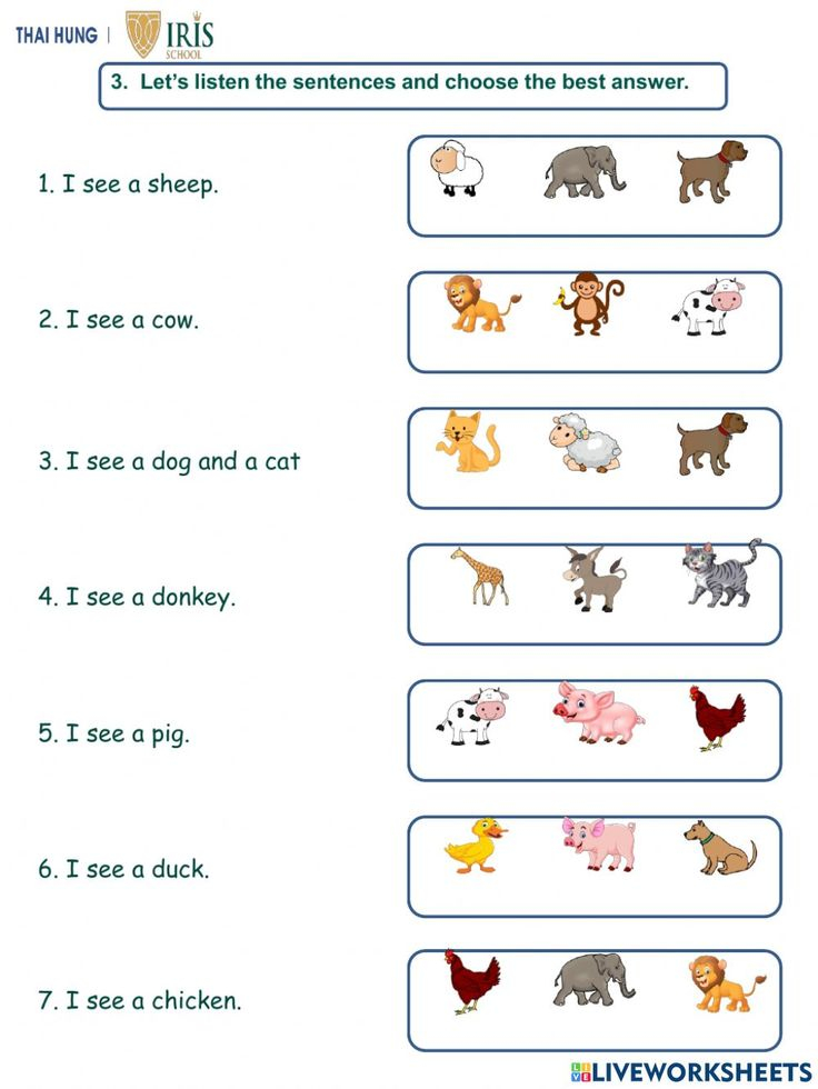 21 English Worksheets For Kindergarten Animals