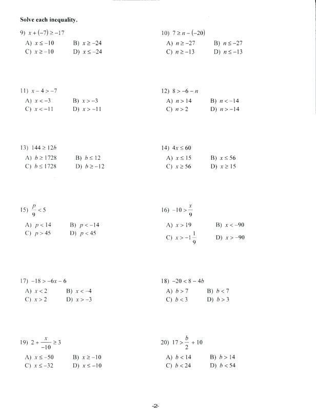 21 Free 9Th Grade Math Worksheets