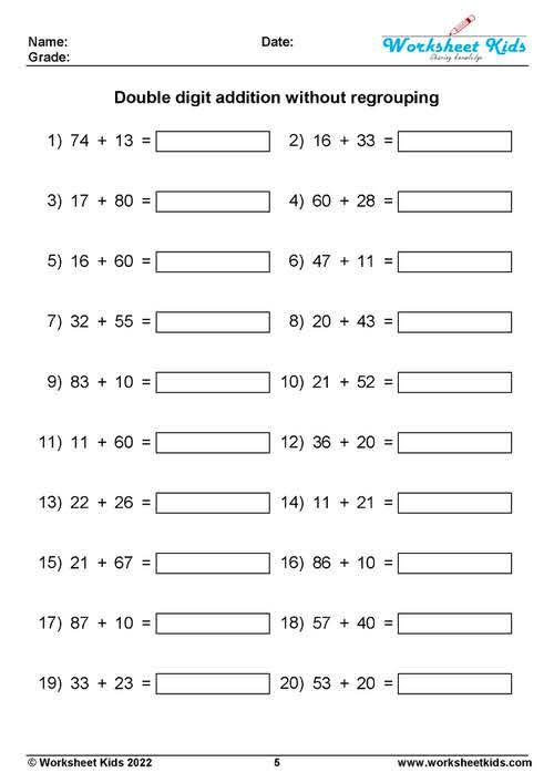 21 Free Double Digit Addition Worksheets Without Regrouping