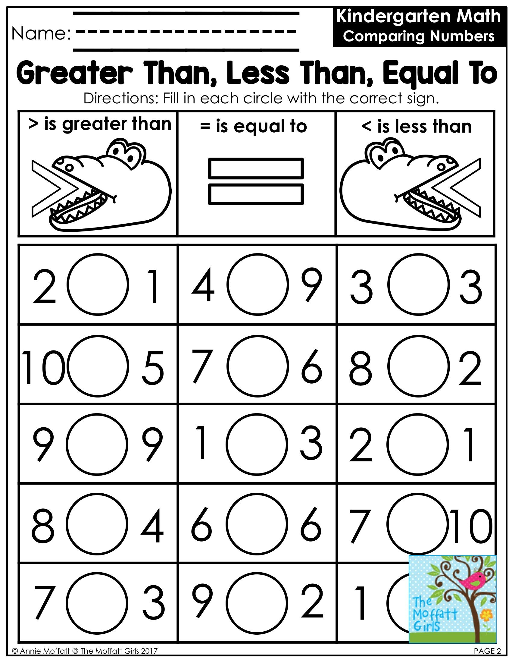 21 Greater Than Less Than Equal To Worksheets For Kindergarten