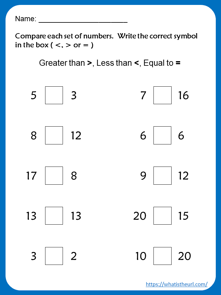 21 Greater Than Less Than Equal To Worksheets For Kindergarten