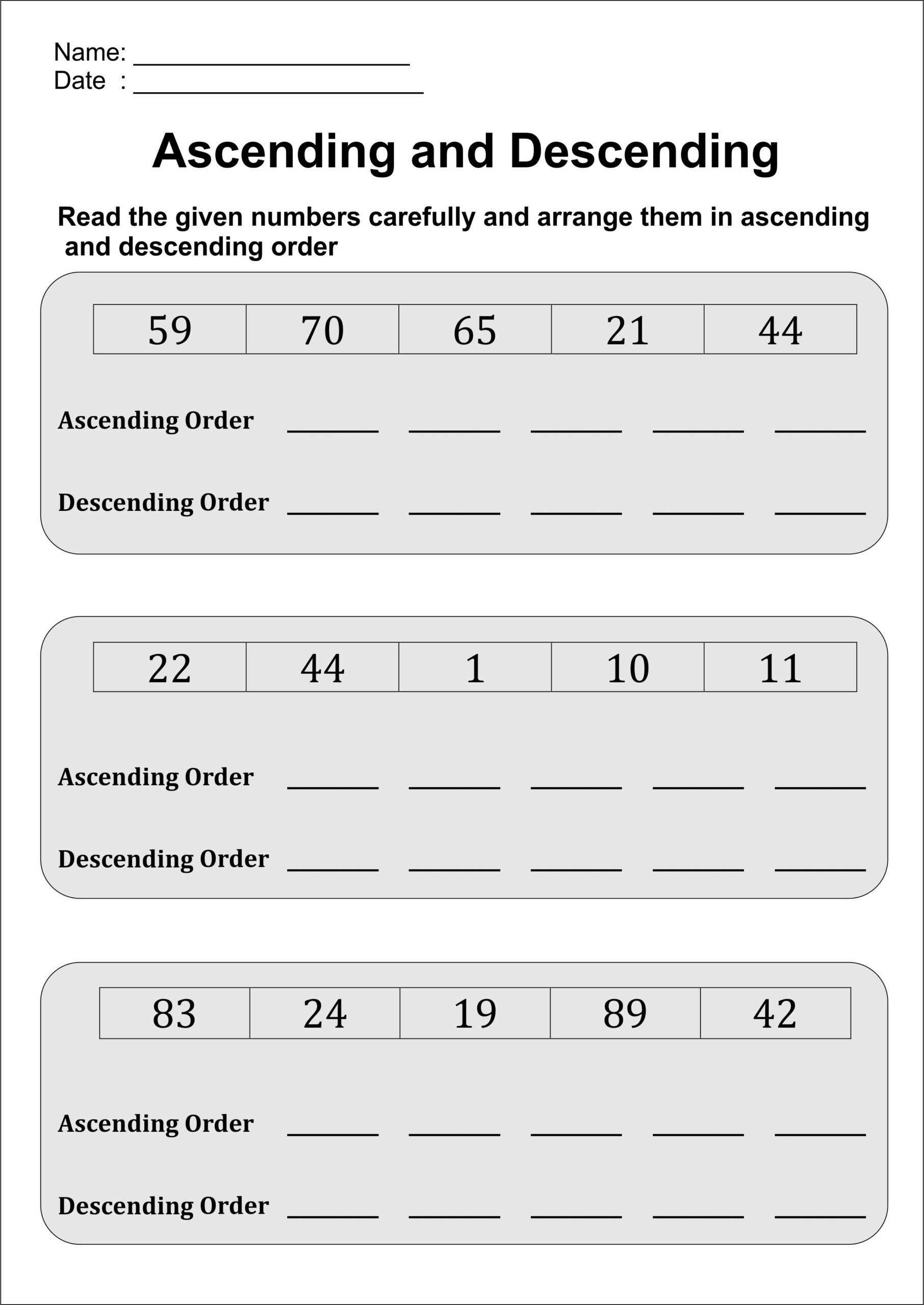 21 Math Worksheets Descending Order