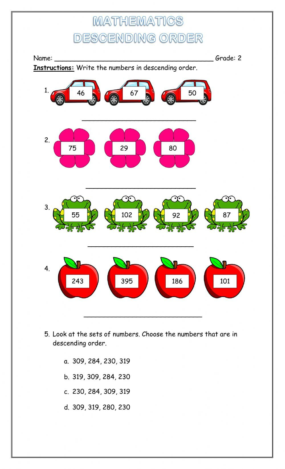 21 Math Worksheets Descending Order