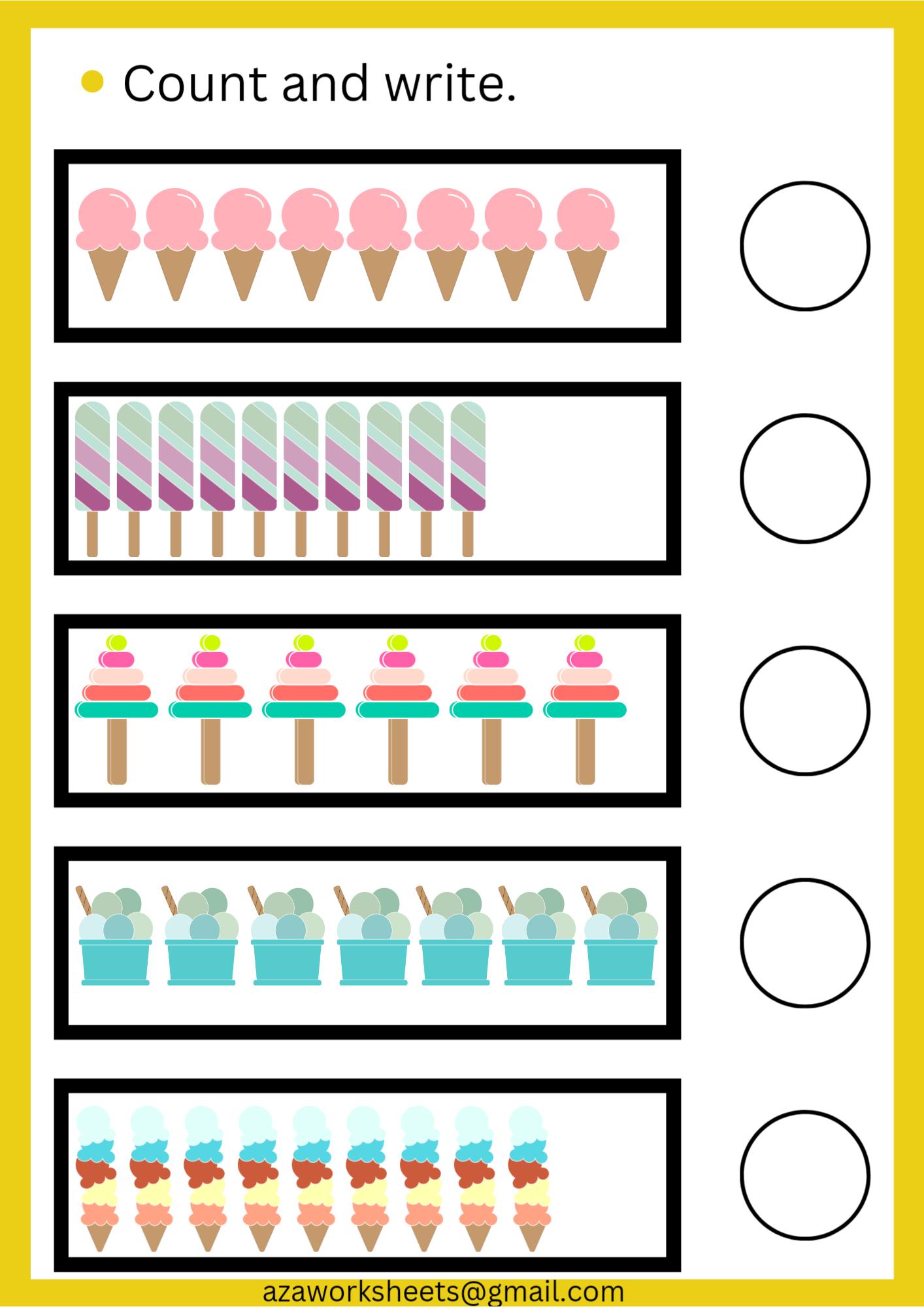 Count and write worksheets for preschoolers and nursery students