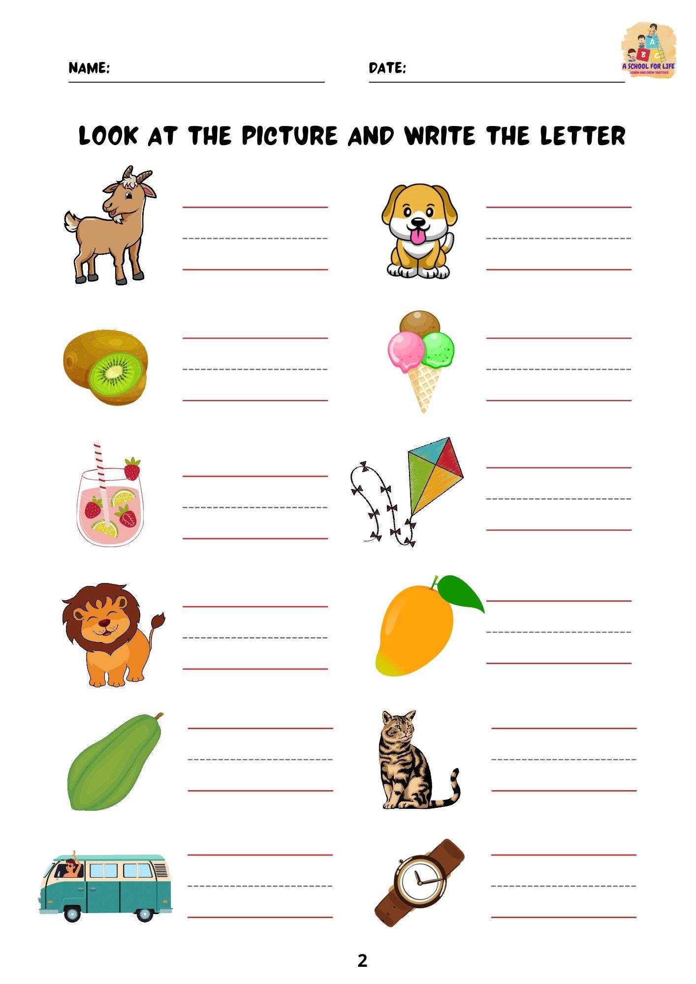 English Practice Worksheet for Kindergarten class students in 2024