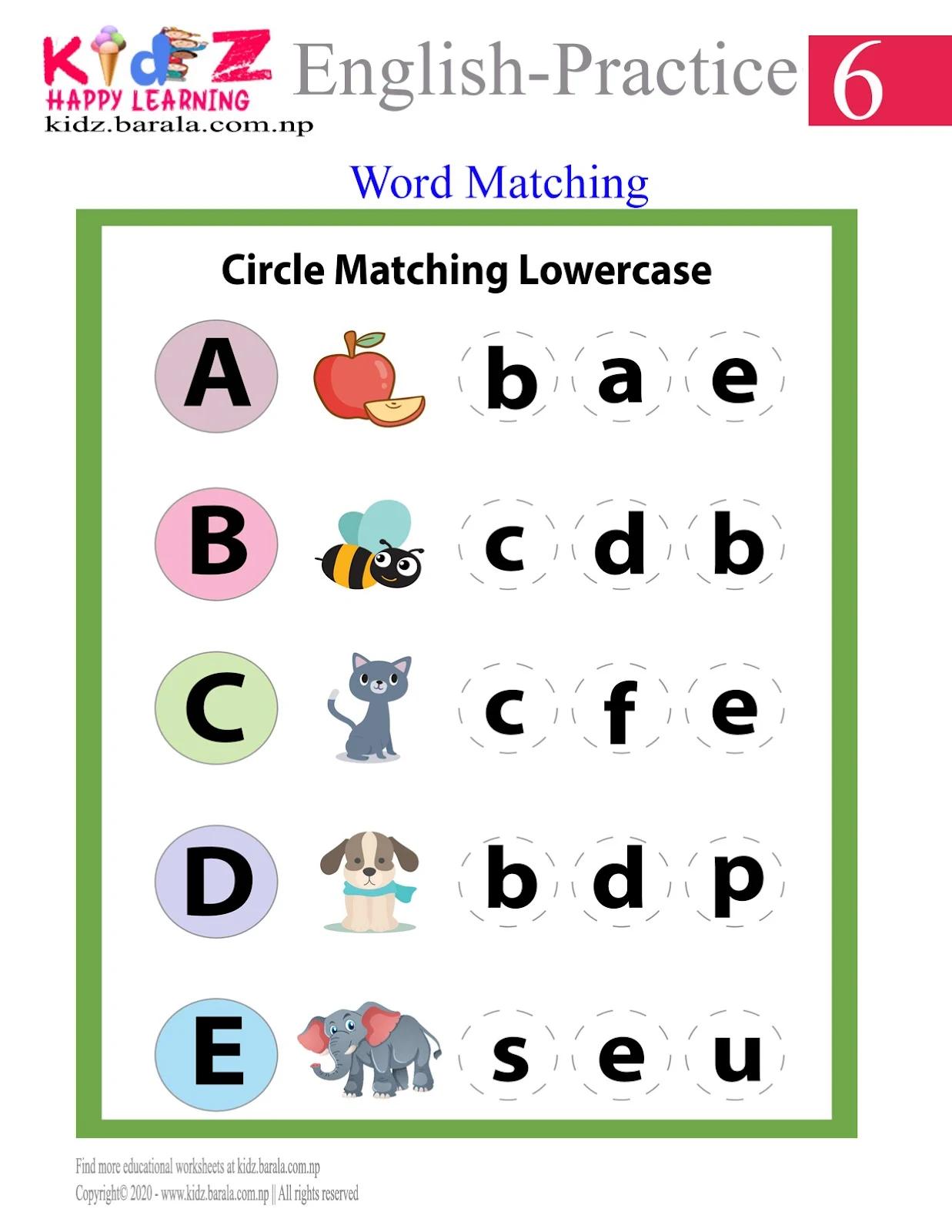 English worksheet for nursery