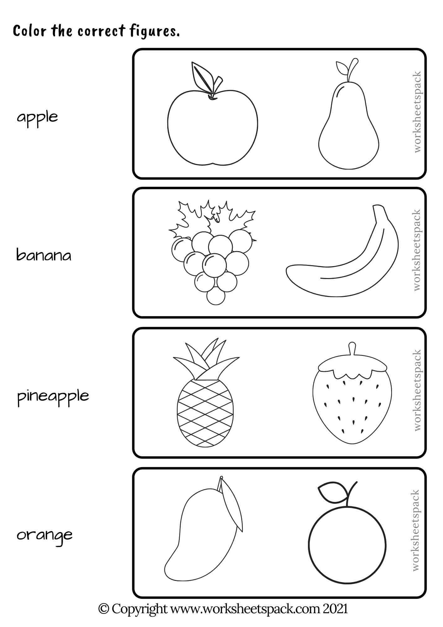 Fruits activities for preschoolers worksheetspack Nursery School